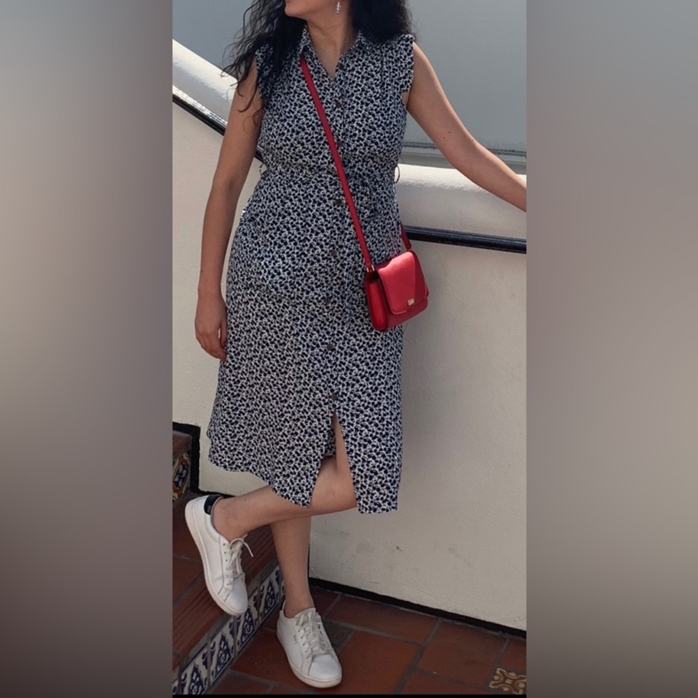 Floral navy and white midi dress